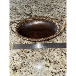 Mid Century Modern Rare Vintage Wood Palecek Inlaid Oval‎ Seed Bowl - Woven 5249